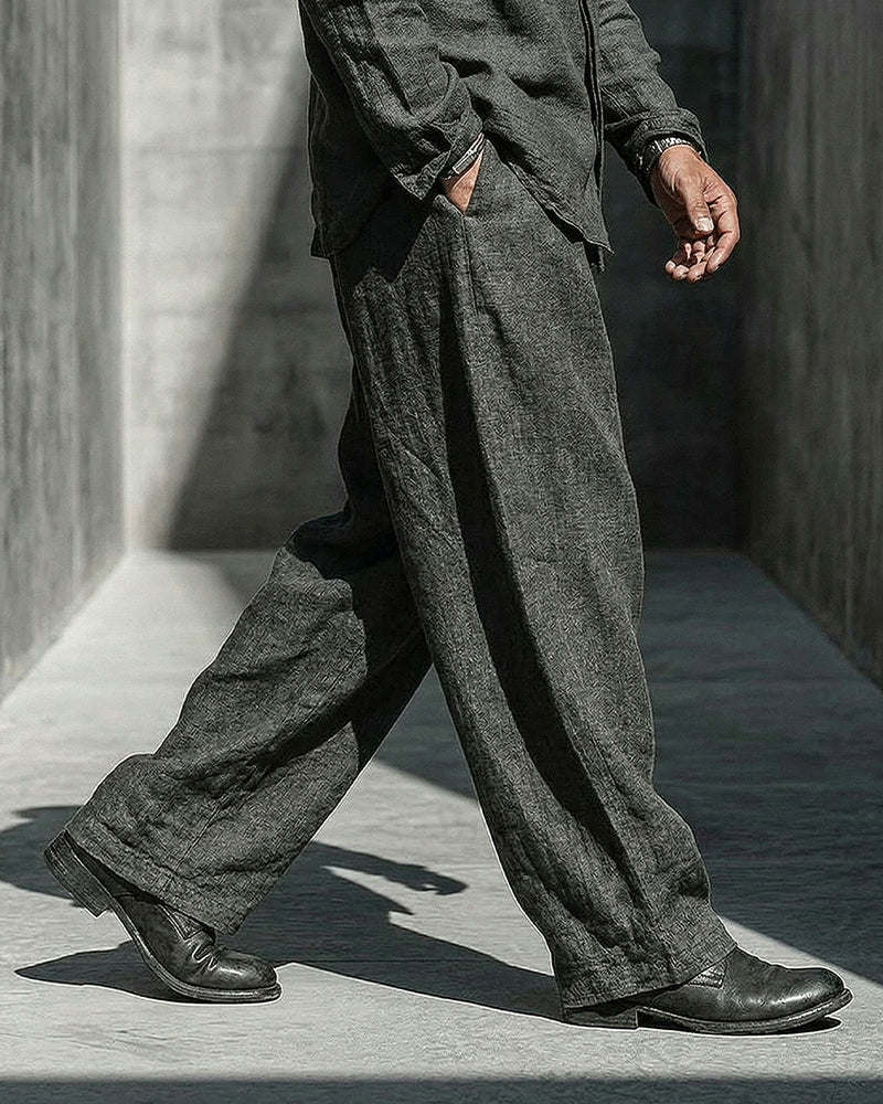 Retro Black Linen Wide-leg Pants