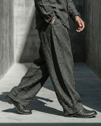 Retro Black Linen Wide-leg Pants