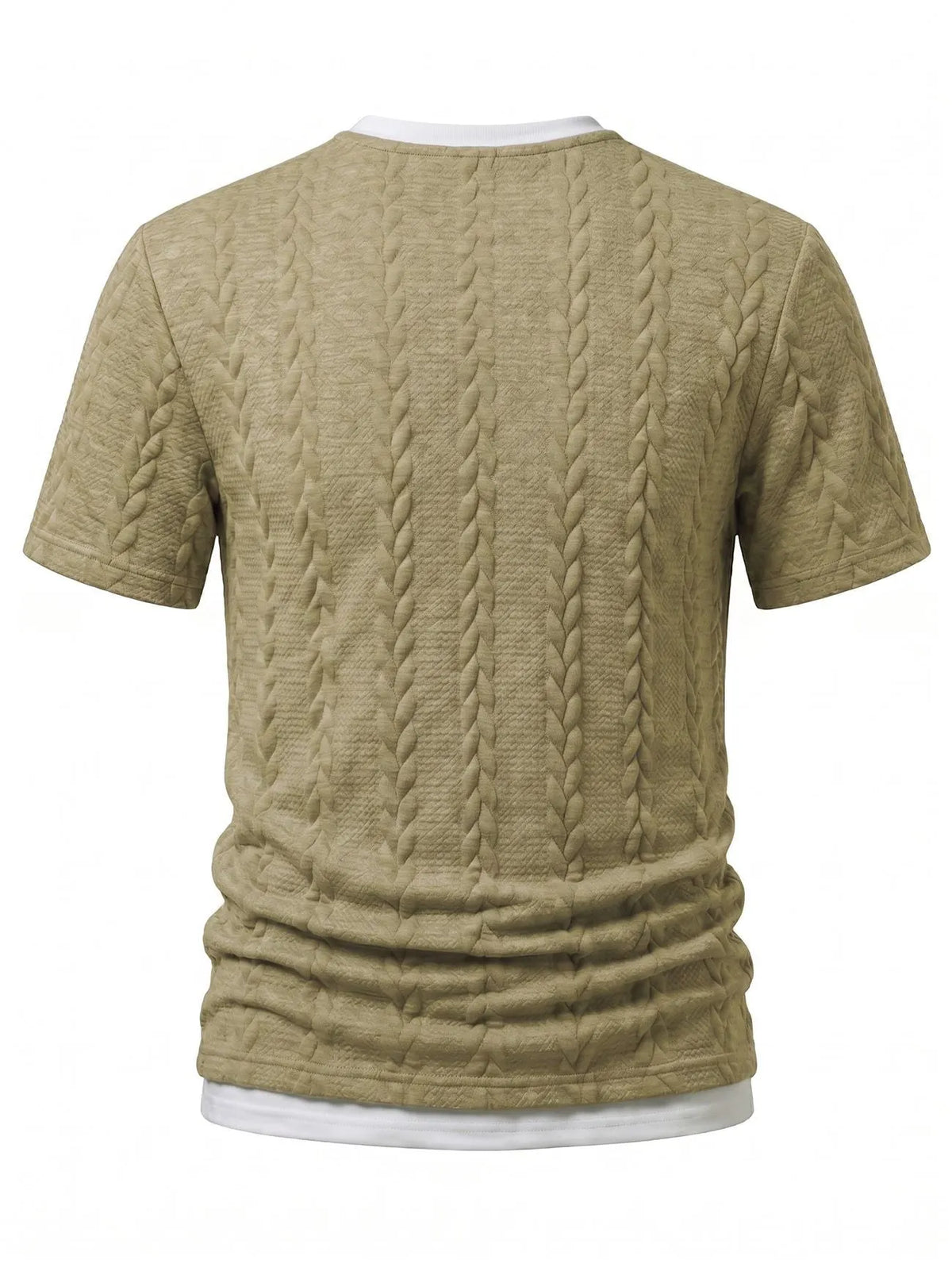 Cable Knit Faux Two-Piece Short Sleeve T-Shirt