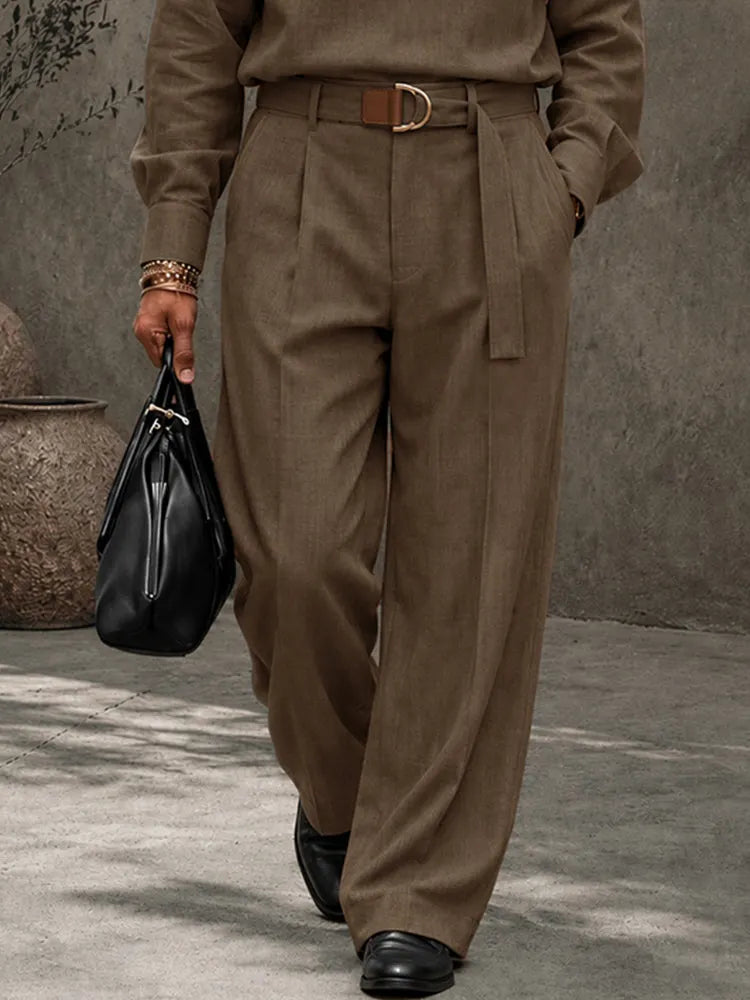 Modern Retro Half-Button Suit Shirt Pants Set