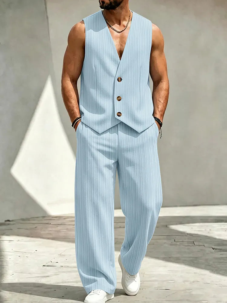 Men's V-Neck Three-Button Suit Vest Set