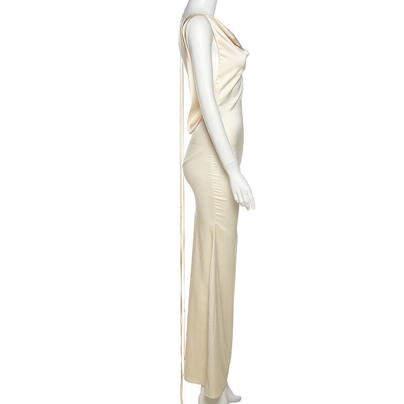 Satin V Neck Strapless Club Sexy Maxi Dress