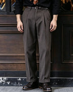 Vintage Dark Brown Pinstripe High Waist Pleated Cuffed Straight©\Leg Trousers