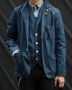 Retro Denim Multi-pocket Casua Blazer