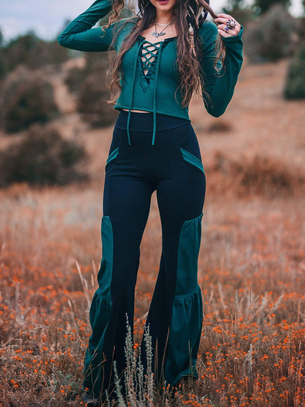 Velvet Accent Lace-Up Top