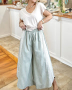 All Day Lace Trim Stripe Pants