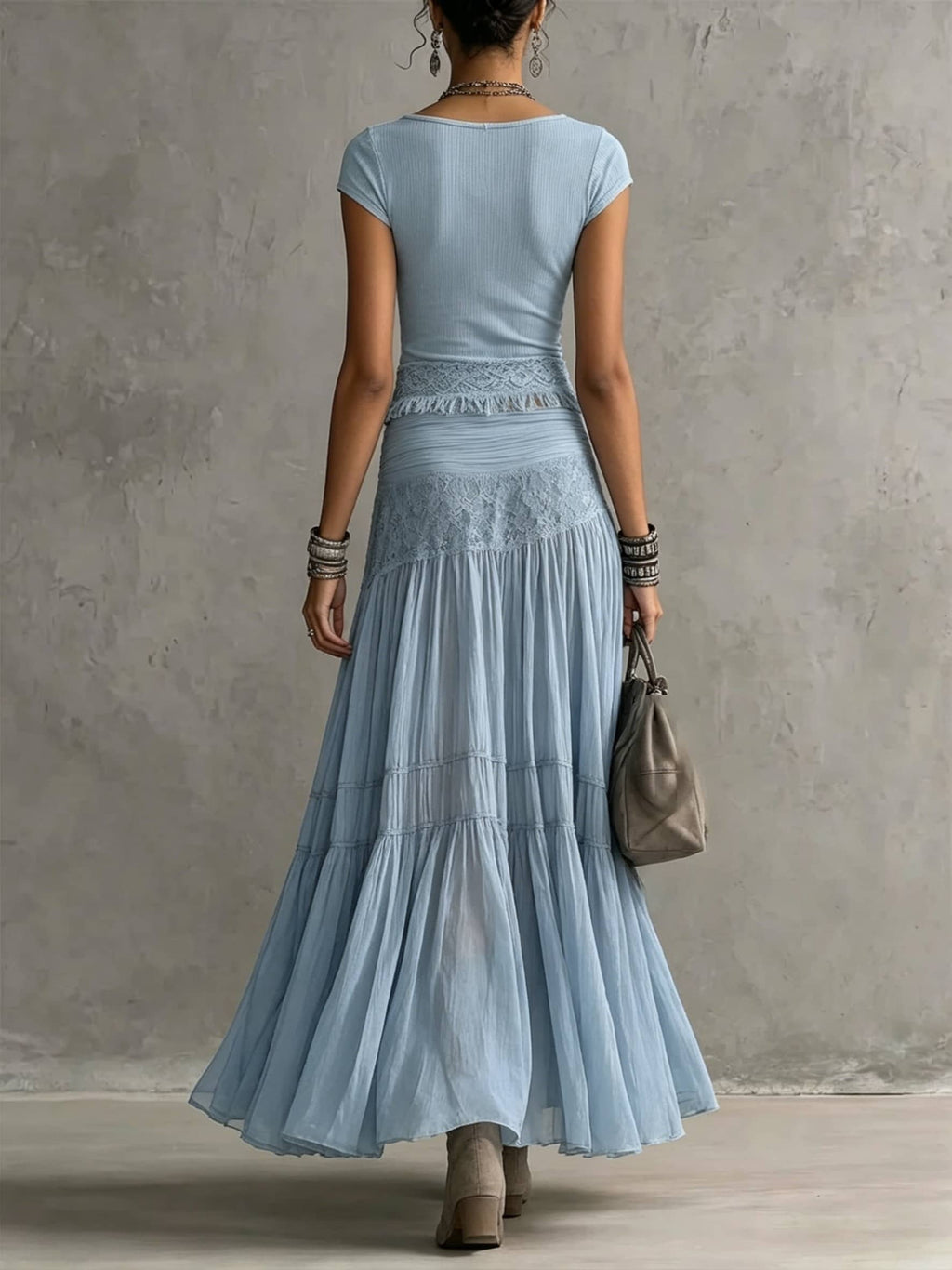 Casual Bohemian Short-sleeve T-shirt And Skirt Two-piece Set