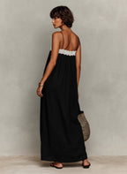 Linen Lace-Insert Strapless Maxi Dress