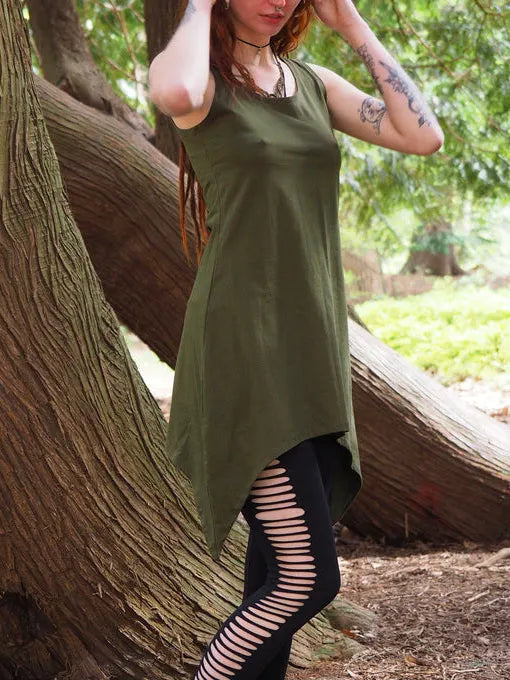 Tribal Asymmetric Drawstring Tank Top