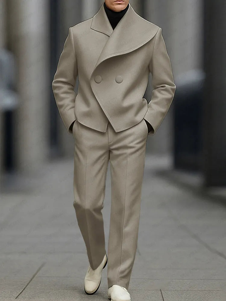 Stylish Asymmetry Design Blazer Pants Set