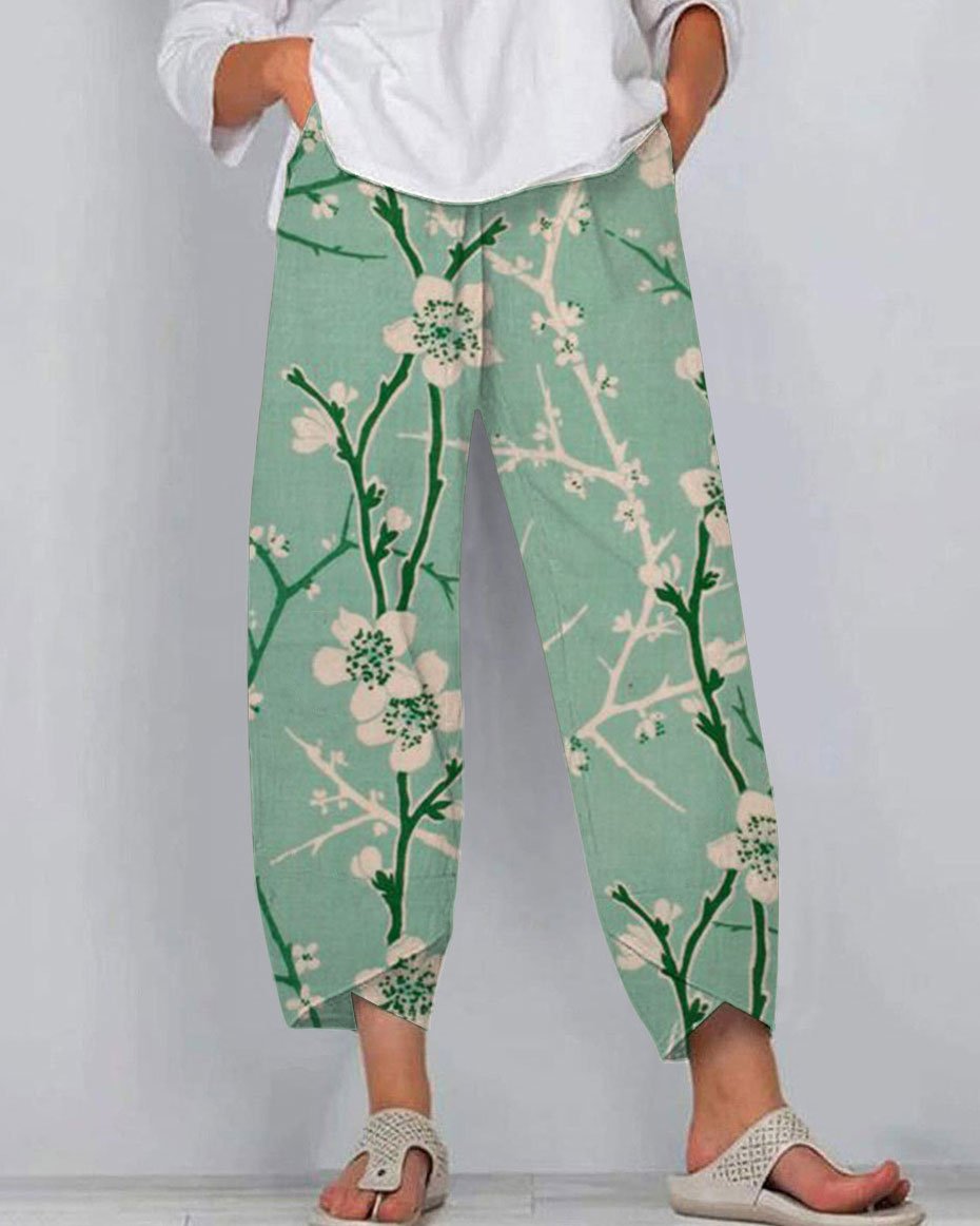 Japanese Art Plum Blossom Branches Casual Pants