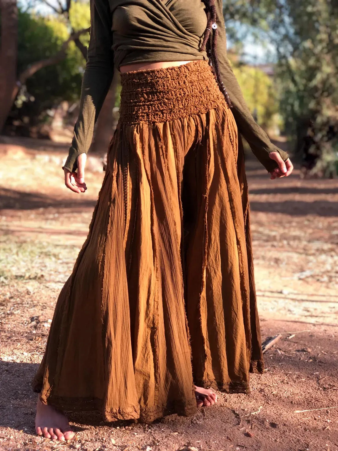 Cotton Wide Leg Pants ¨C Smocked Waist Boho Palazzo Pants