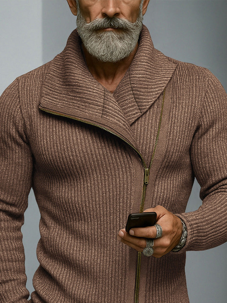 Trendy Slant Placket Knit Cardigan