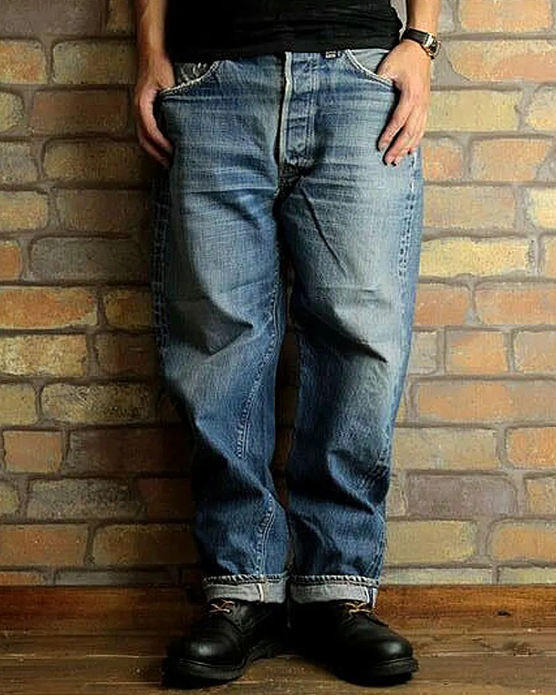 Vintage Washed Selvedge Loose Straight Jeans