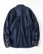 Vintage Contrast Stitch Dual Pocket Loose Long Sleeve Denim Shirt