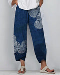 Sea Waves Ripples Japanese Lino Art Casual Pants