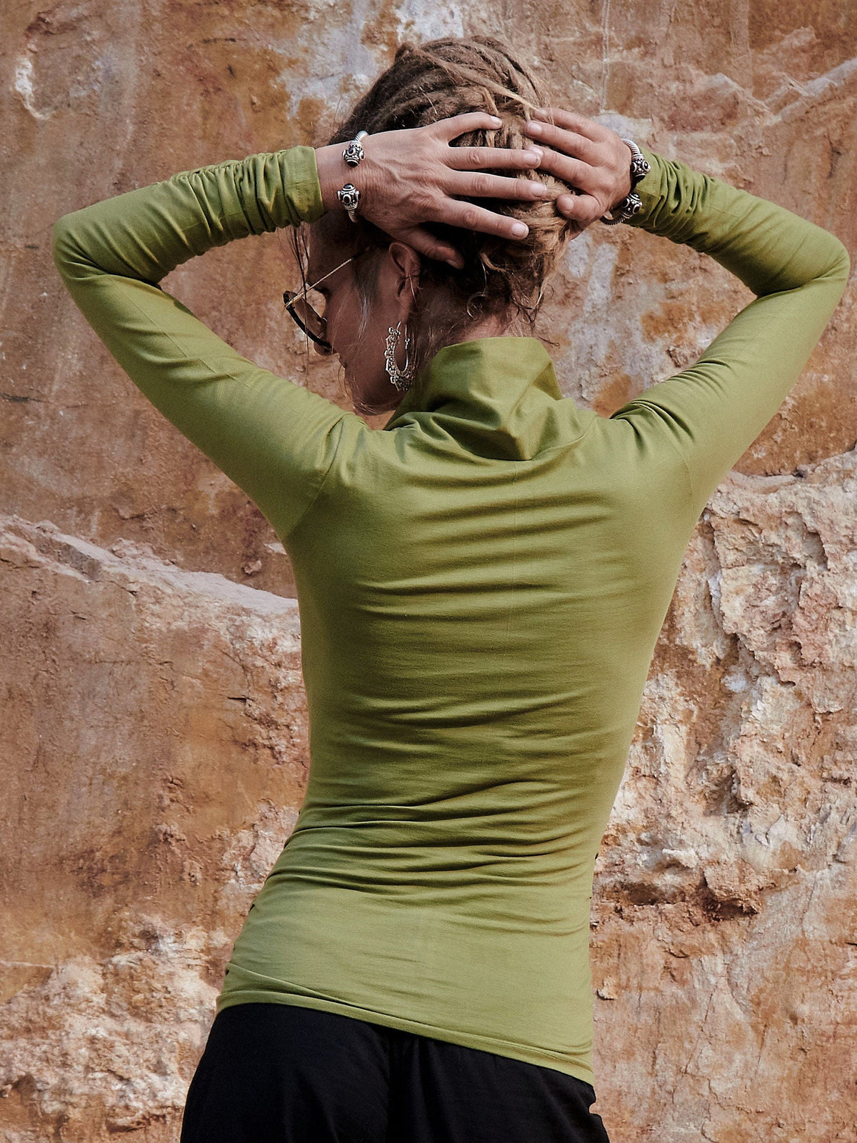 Yoga Wrap Top with Long Sleeves, Women's Blouse with Cowl, Alternative Clothing