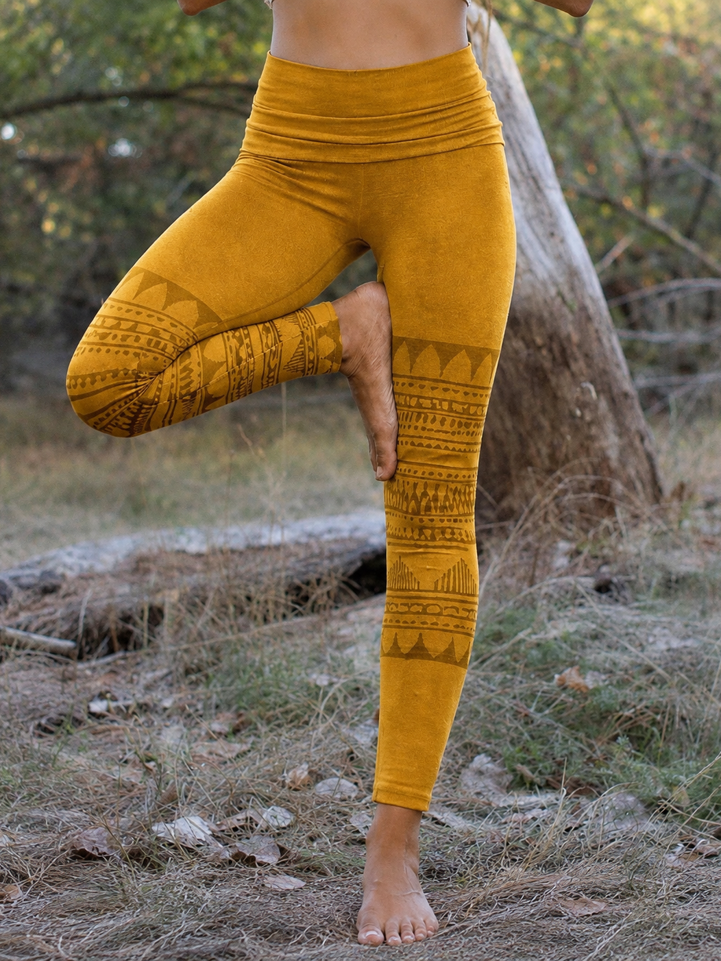 Tribal Print High-Waist Fold-Over Yoga Leggings