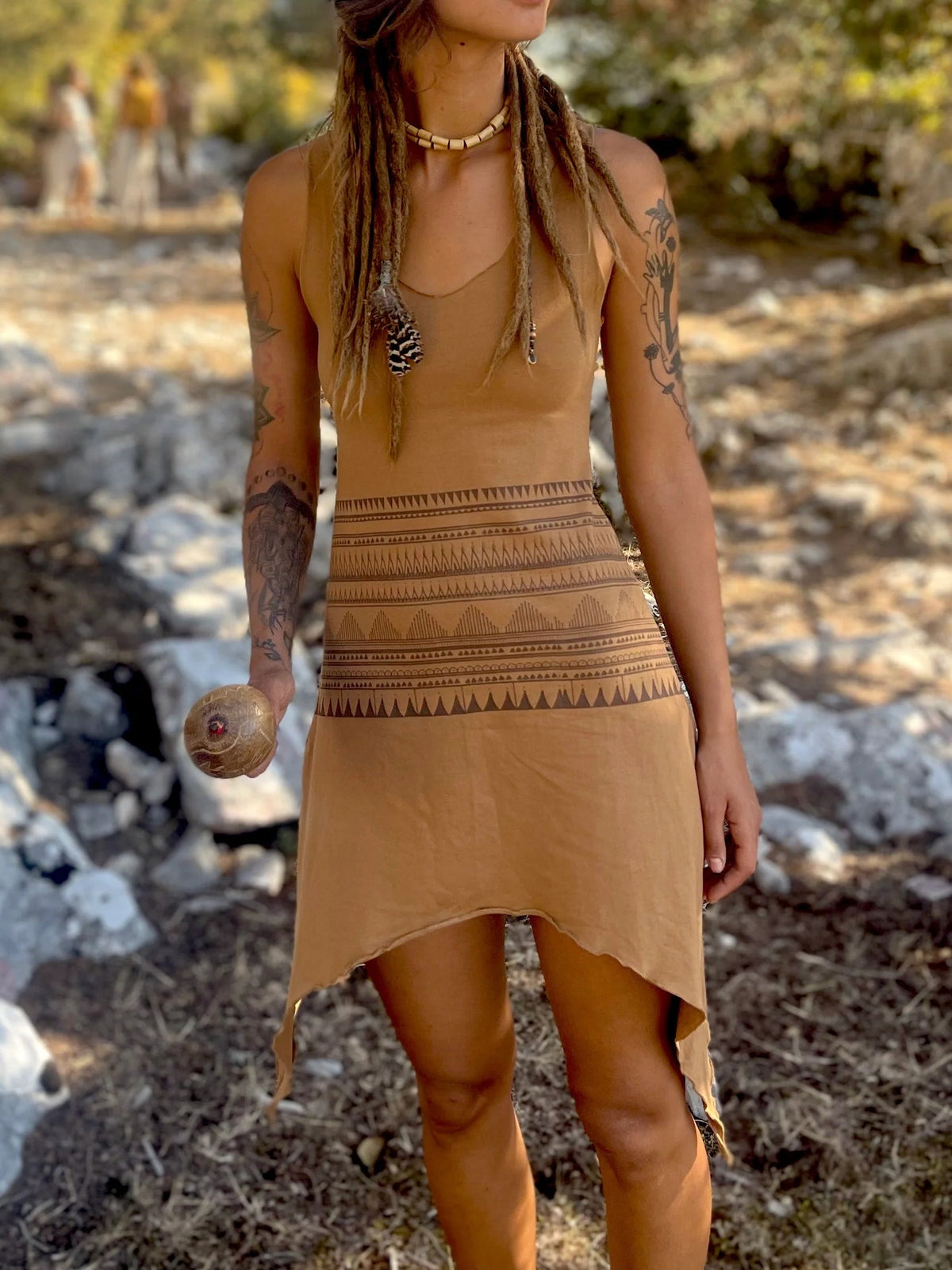 Tribal Print V-Neck Asymmetric Sleeveless Tank Dress