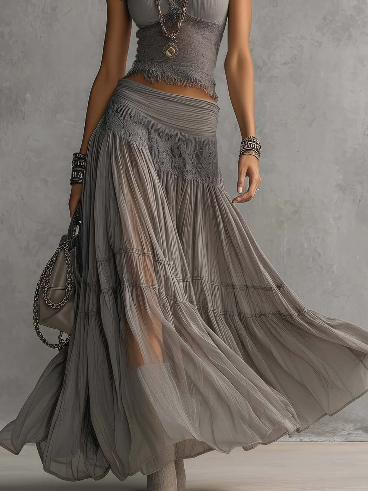Casual Bohemian Short-sleeve T-shirt And Skirt Two-piece Set