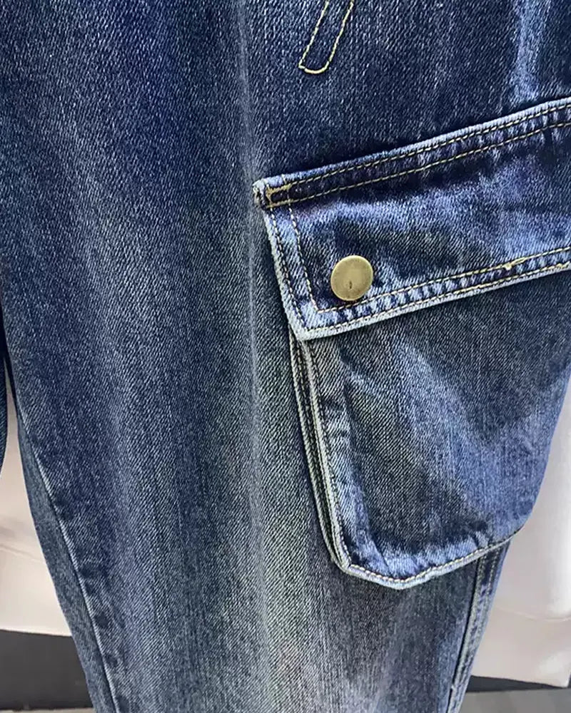 Vintage Washed Cargo Wide©\Leg Denim Pants