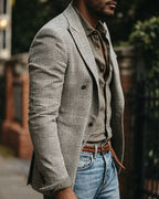 Retro Unstructured Glen Plaid Casual Blazer