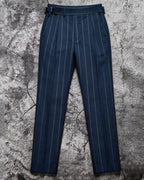 Vintage Navy Dual-Tone Pinstripe Double Pleat Side Adjuster Trousers