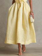 Yellow 3D Flower Strapless Midi Dress