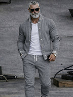 Casual Active Knit Bomber Jacket Jogger Set