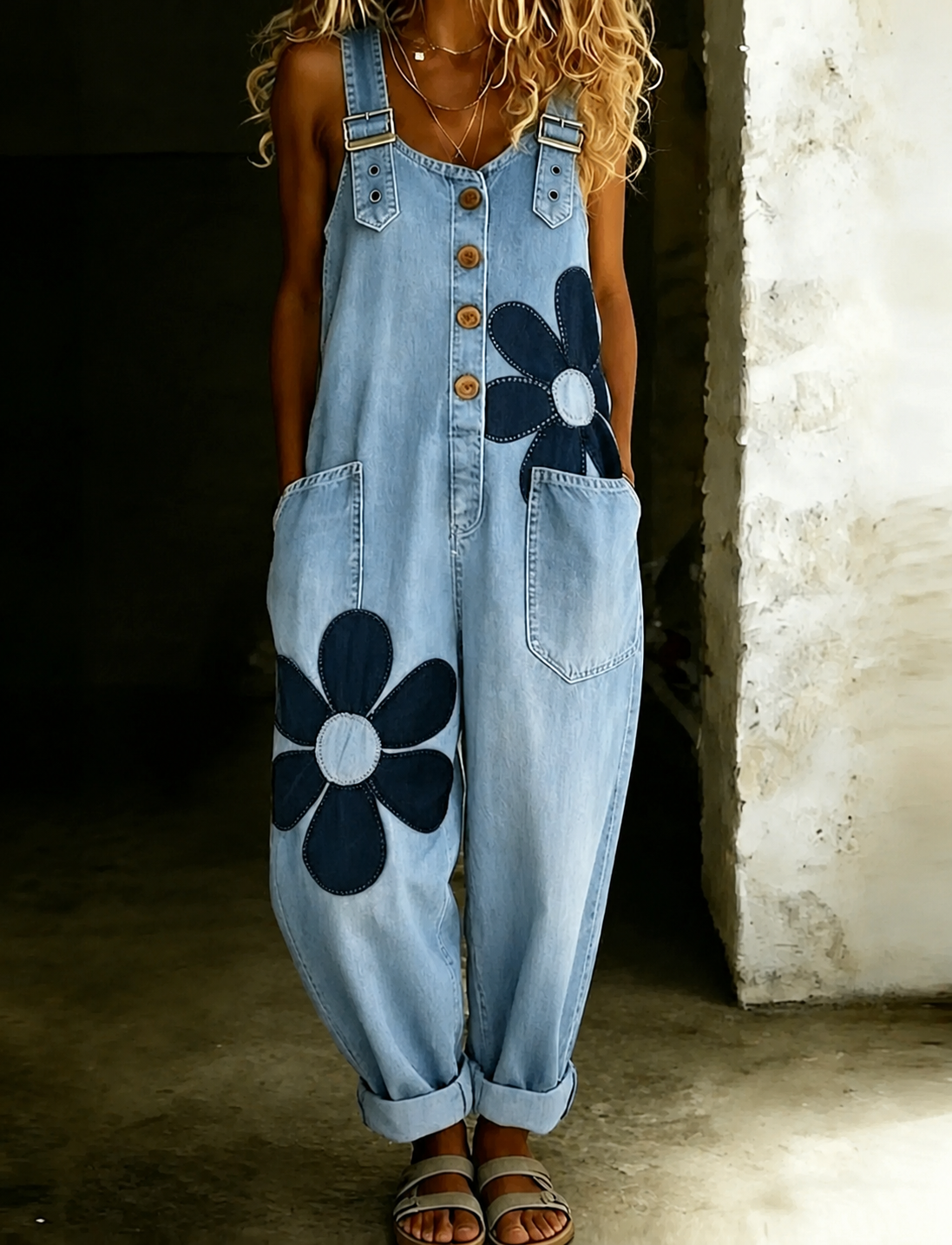Floral Art Print Vintage Jumpsuit