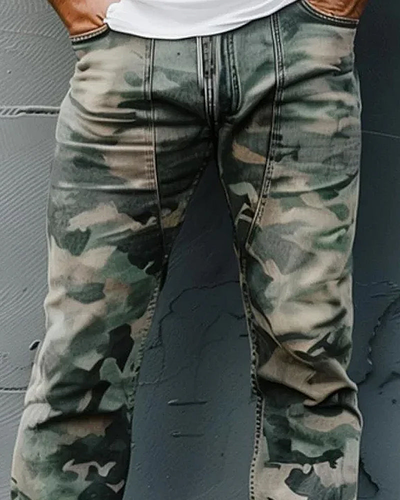 Retro Camouflage Slim-fit Multi-pocket Cargo Pants