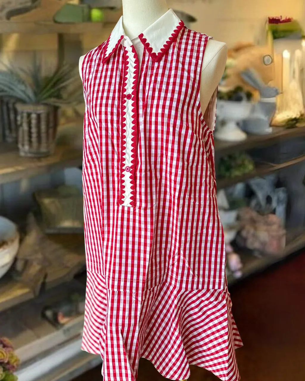 Gingham Scallop Mini Dress
