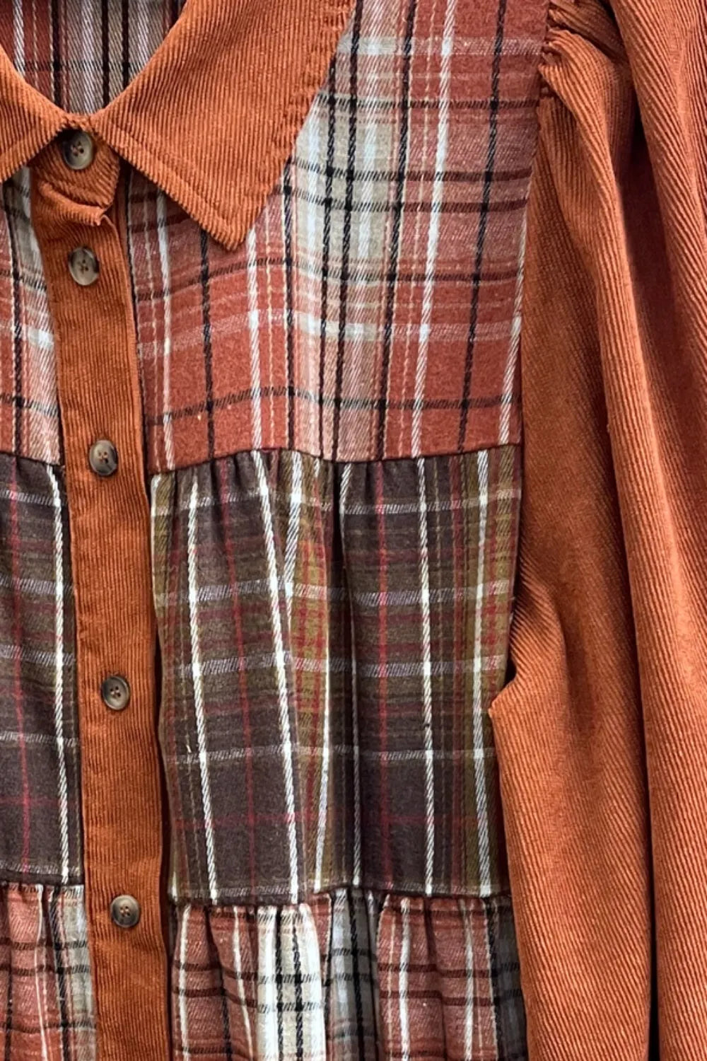 Corduroy Plaid Tiered Dress