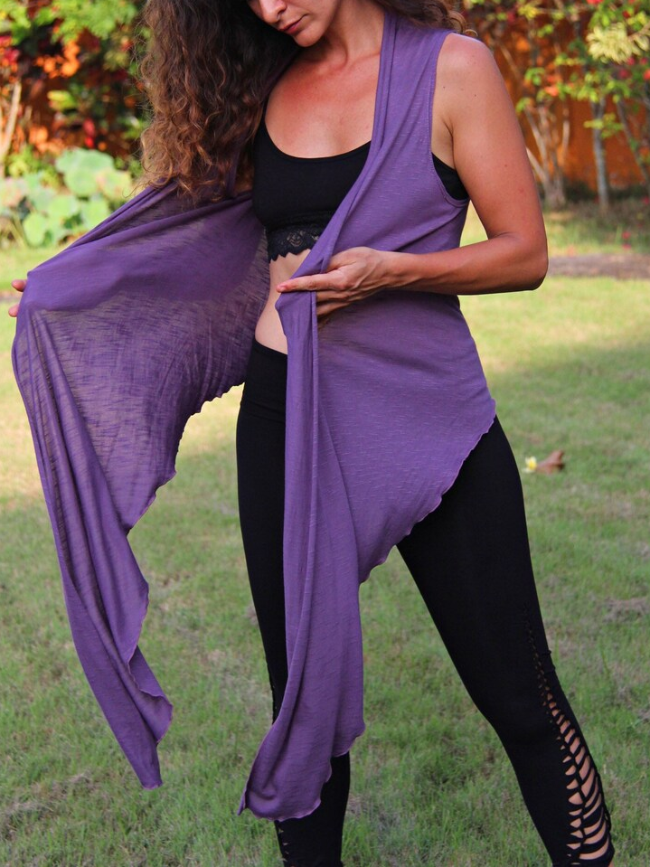 Sleeveless Wrap Top, Lightweight Open Front and Tie Back Blouse