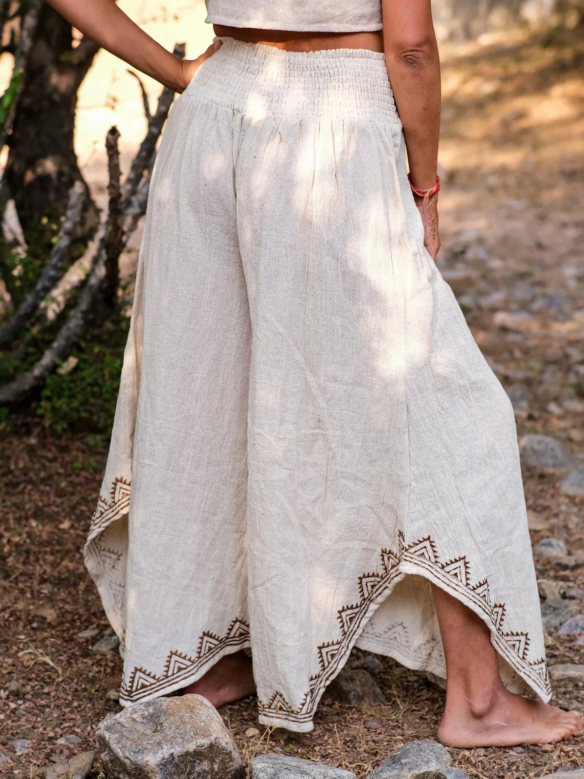 Geometric Totem Print High-Waist Asymmetric Wide Leg Pants