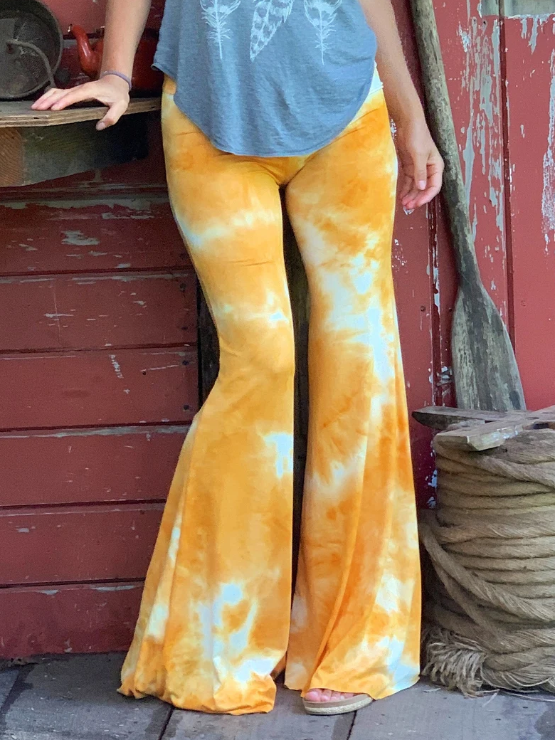 TIE Dye Bell Bottom Flare Pants with Optional Fold over Waistband