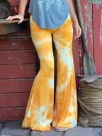 TIE Dye Bell Bottom Flare Pants with Optional Fold over Waistband