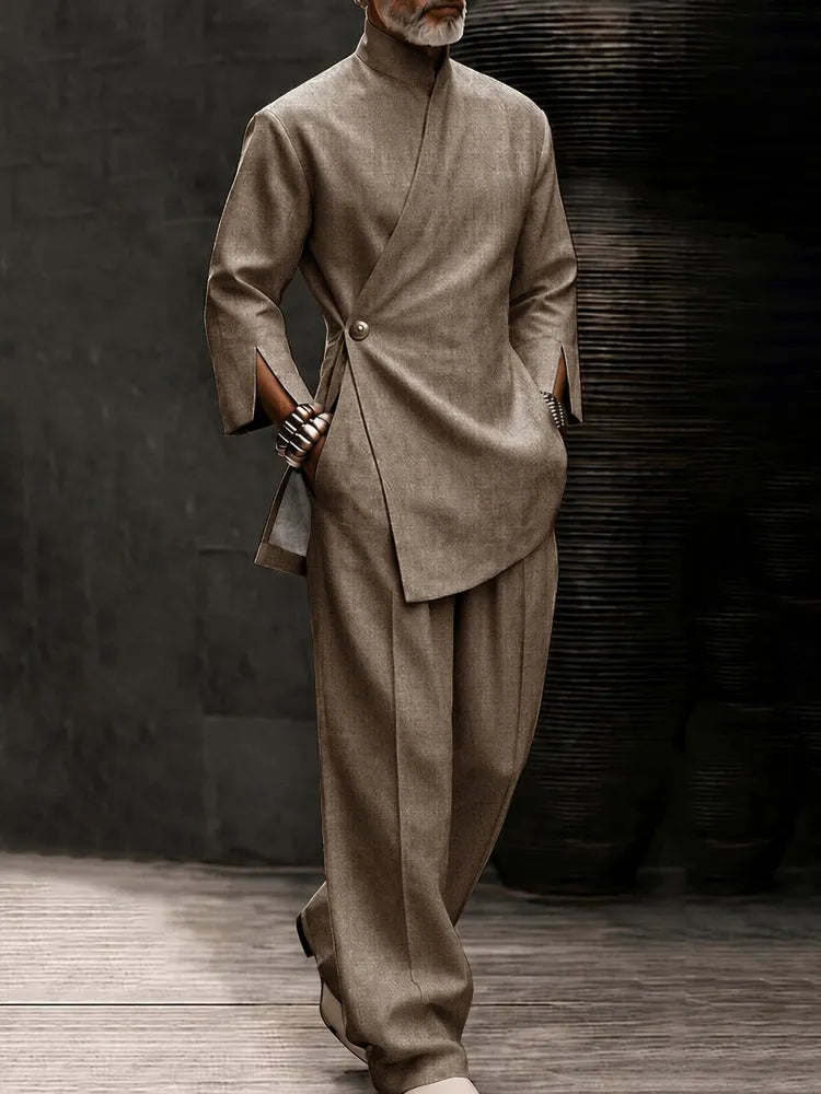 Urban Casual Slanted Button Shirt Pants Set