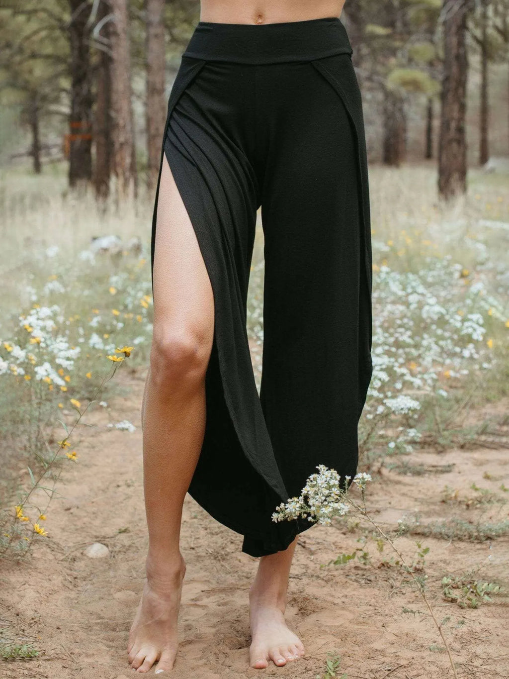 High-Waist Wrap Slit Yoga Wide Leg Pants