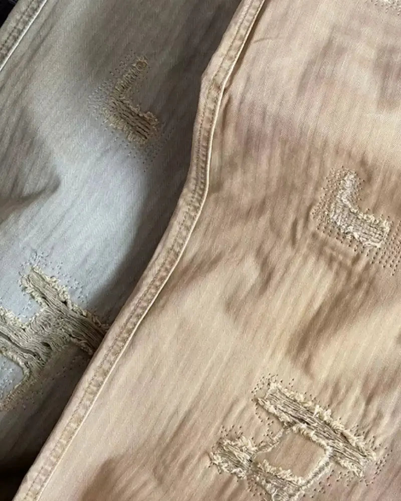 Vintage Khaki Herringbone Twill Straight Military Trousers