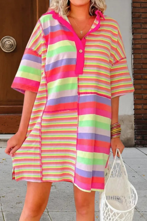 Multi-Stripe Collar Mini Dress