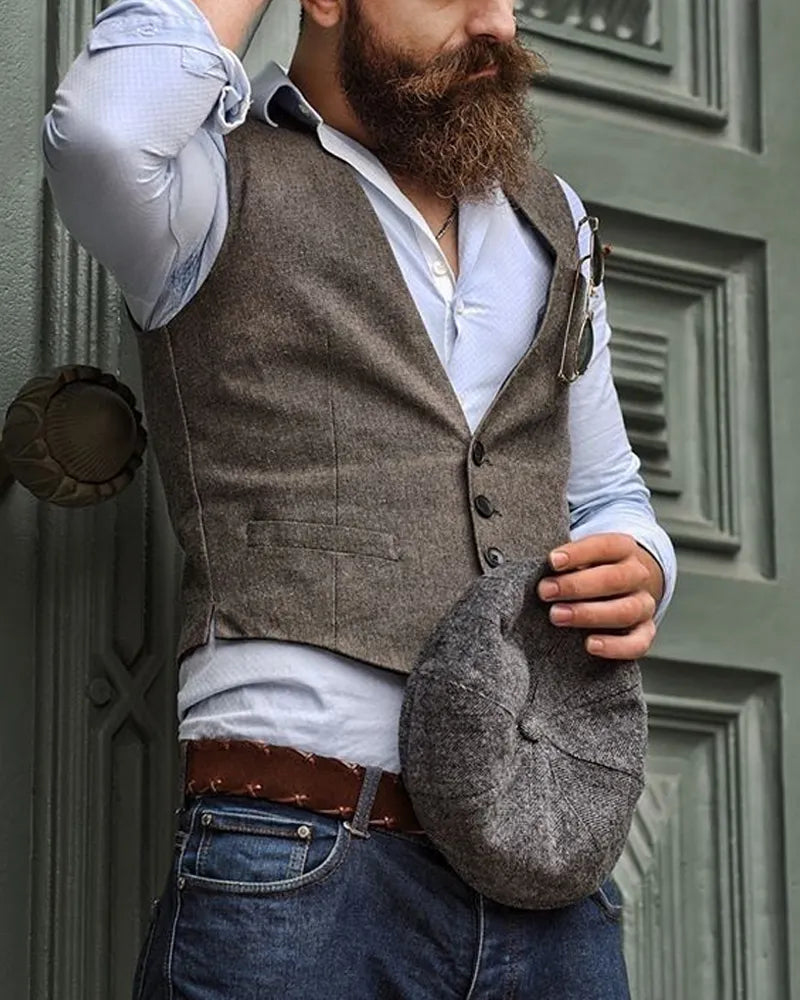 Vintage Heather Charcoal©\Brown Minimal Tailored  Vest