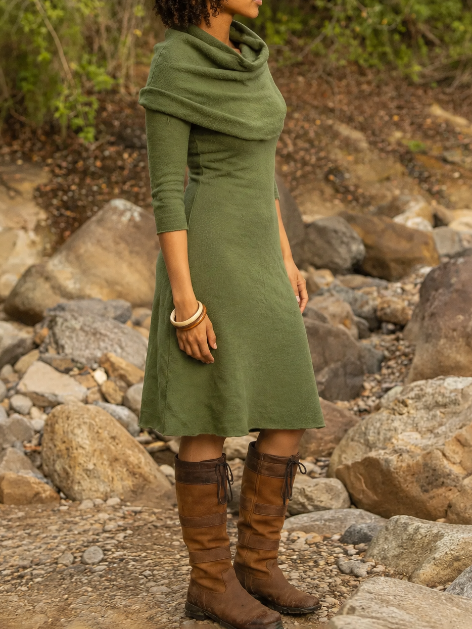 Wrap Front Oversized Collar Knit Dress