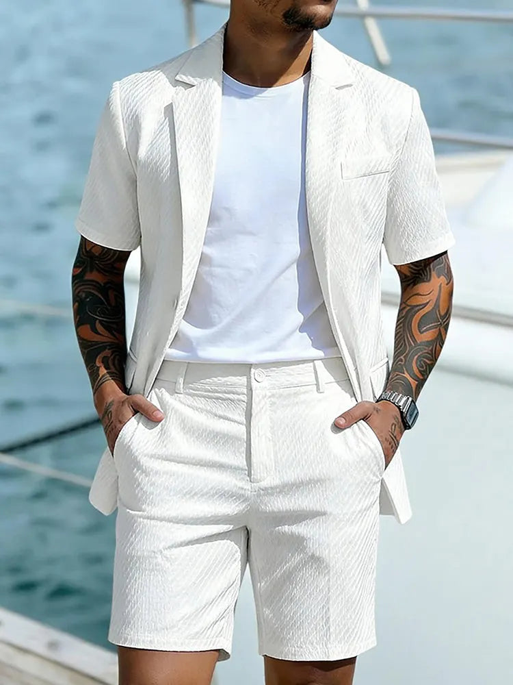 Summer Casual Textured Suit Blazer and Shorts Set
