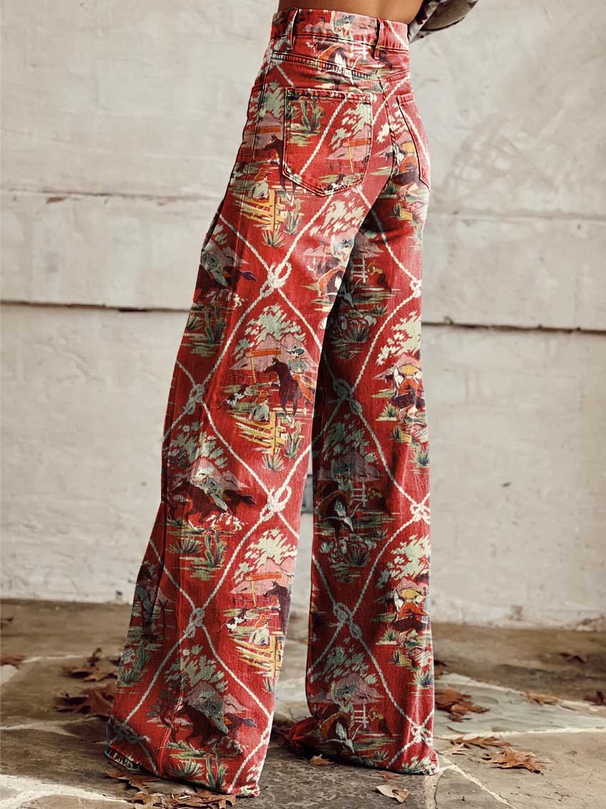 Women's Aztec Race Print Casual Wide Leg Pants