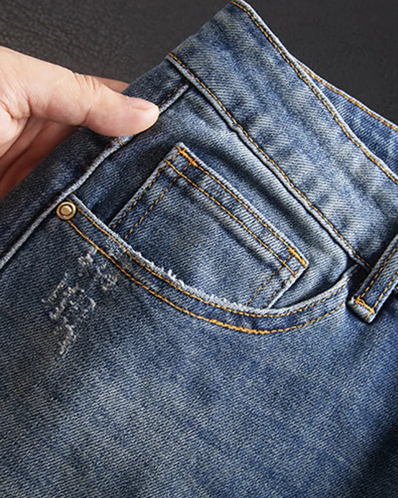 Vintage Panel Seam Biker Slim Tapered Zip©\Cuff Denim Pants