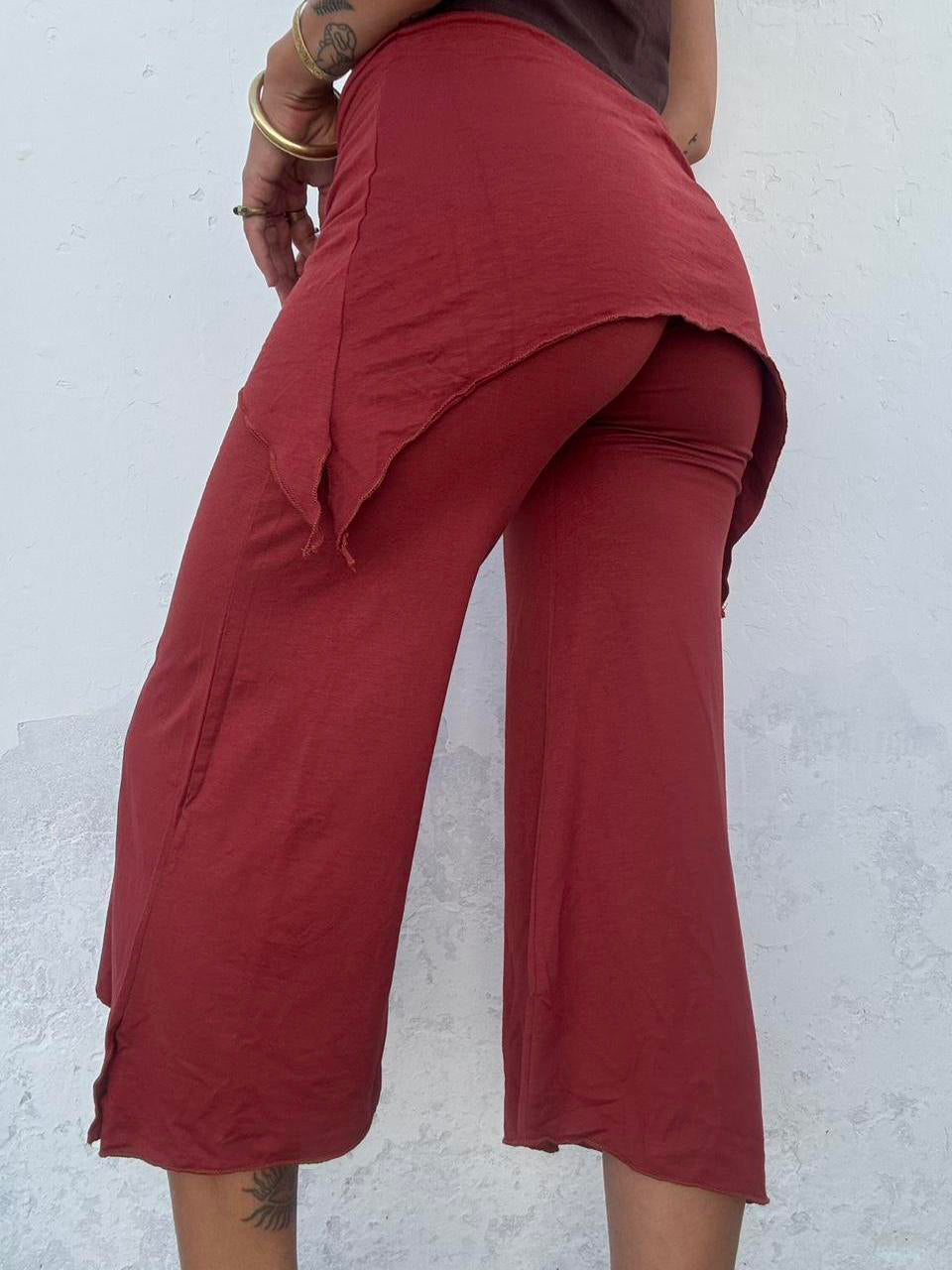 Drawstring Faux Two-Piece Asymmetric Cropped Wide Leg Pants