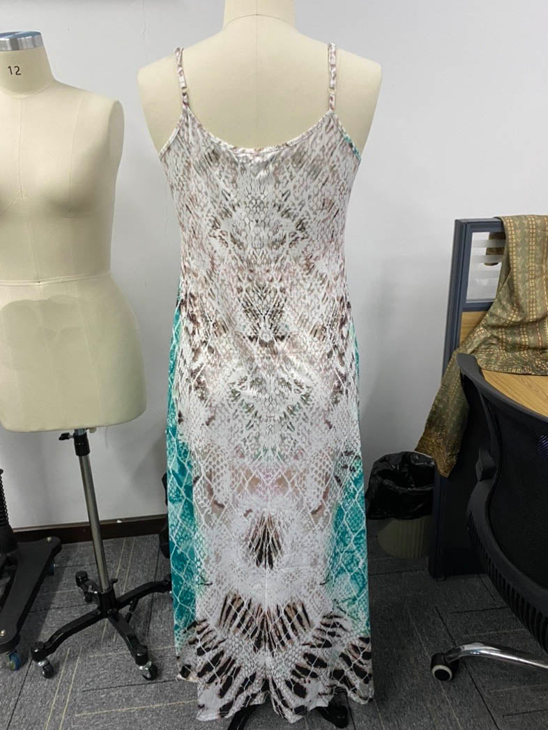 Nextmacys-Women Half Sleeve V-neck Graphic Printed Two-Piece Maxi Dress-Petite Size Available