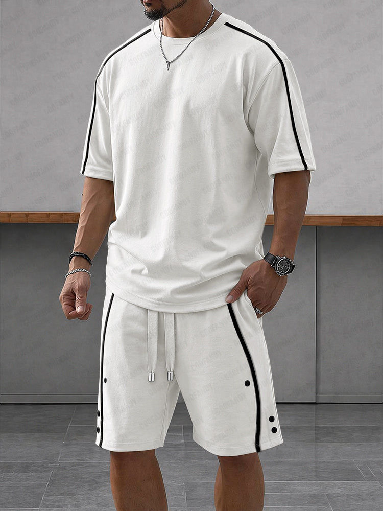 Athleisure Zipper Accent T-Shirt Shorts Set