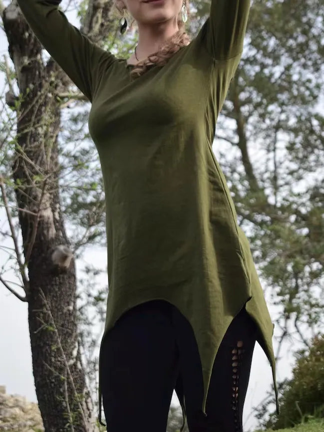 Long Sleeve Pixie Pointy Top - Cotton Boho Festival Top